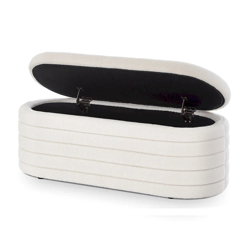 Teddy Fabric Oval Storage Ottoman Bench - No Assembly Required