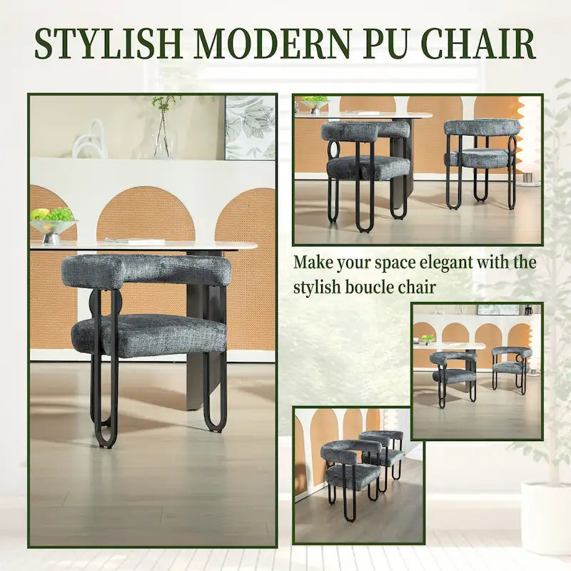 Set of 2 Modern Round Back Dining Chairs with Metal Legs - Faux Leather